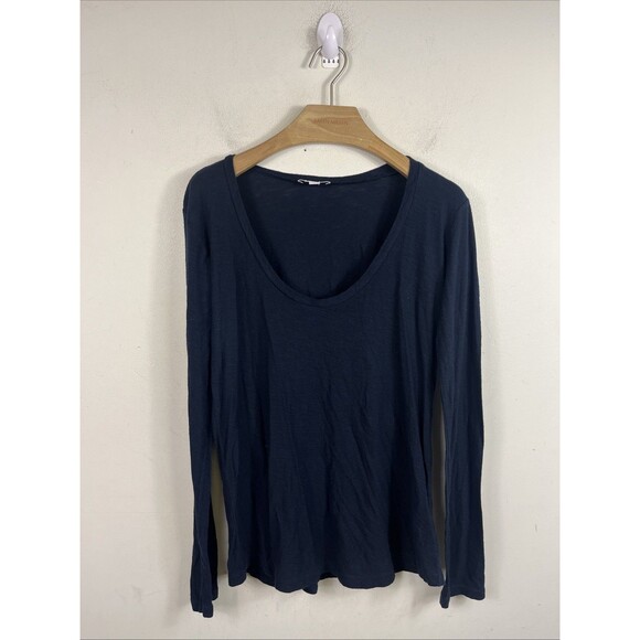 James Perse Women’s Long Sleeve Top Size Small 1 Scoop Neck Blue Cotton Modal - Picture 1 of 7